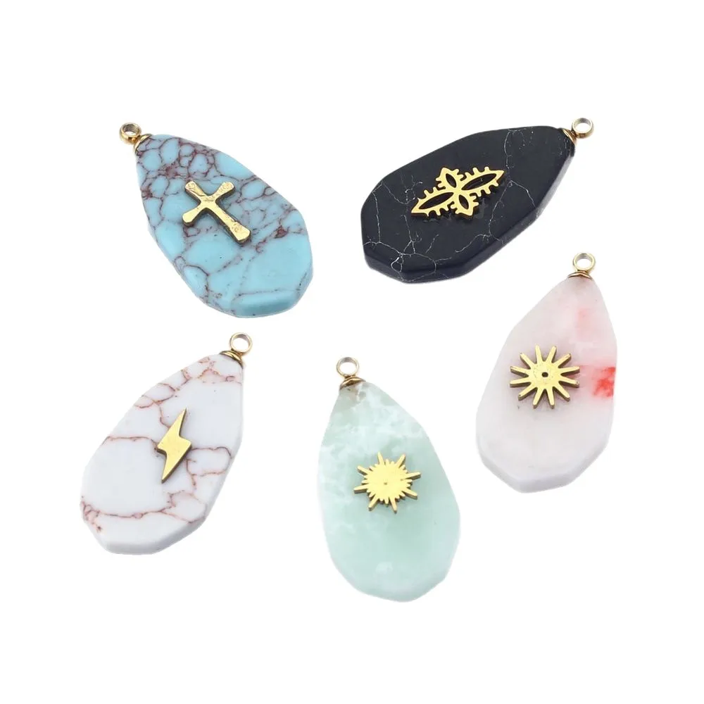 

5Pcs Stone Stainless Steel Pendant For Necklace And Bracelet Decoration Accessory