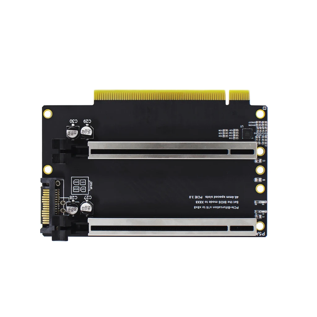PCIe 3.0 x16 to X8X8 Expansion Card PCIe-Bifurcation Gen3 x16 to x8x8 40.4mm Spaced Slots with Heightened SATA Power Interface