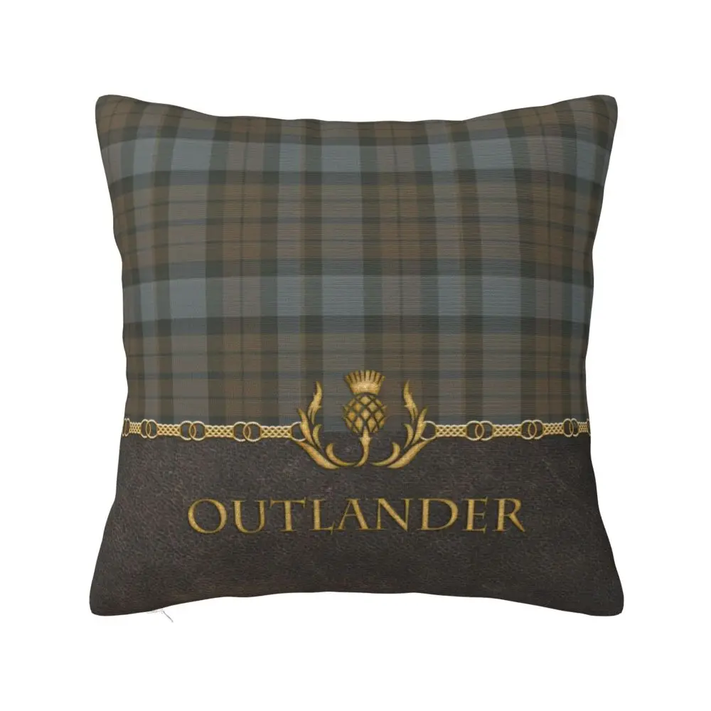Housse de coussin personnalisée en cuir et Tartan, motif Outlander, 40x40cm, Texture à carreaux moderne, douce et mignonne, décoration de maison
