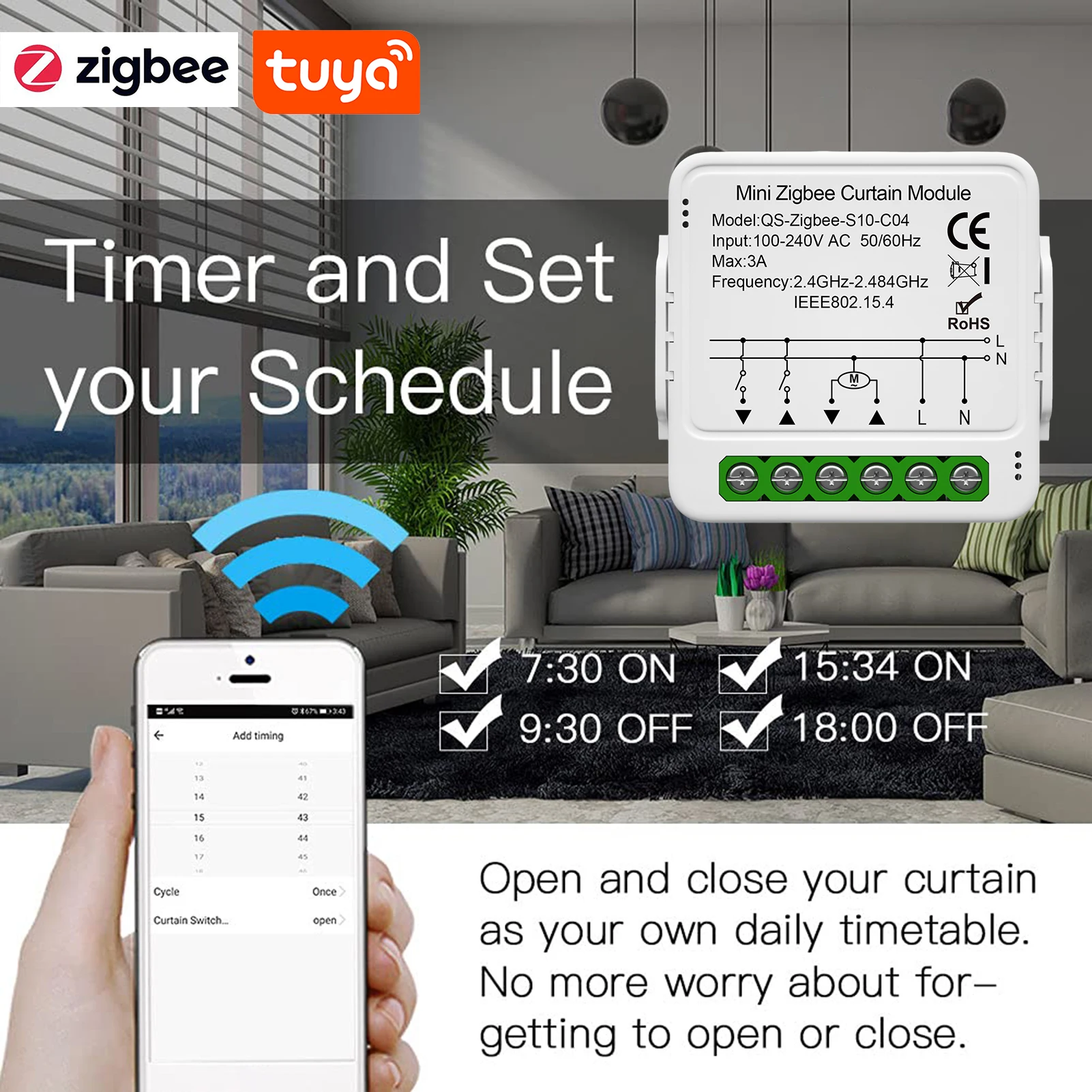Tuya Zigbee/Wife Smart Curtain Switch Module Home Intelligent Appliance Curtain Blind Roller Shutters App Control Timer