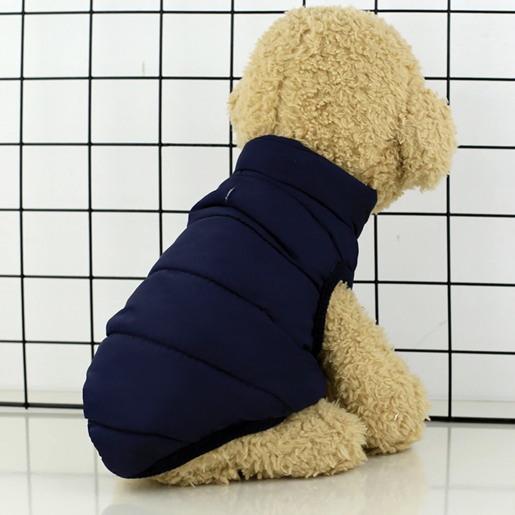 

Snap Button Dog Cotton Coat Small Puppy Winter Clothes Cotton Padded Autumn Navy Warm Lightweight Dog Wear Fashionable Design