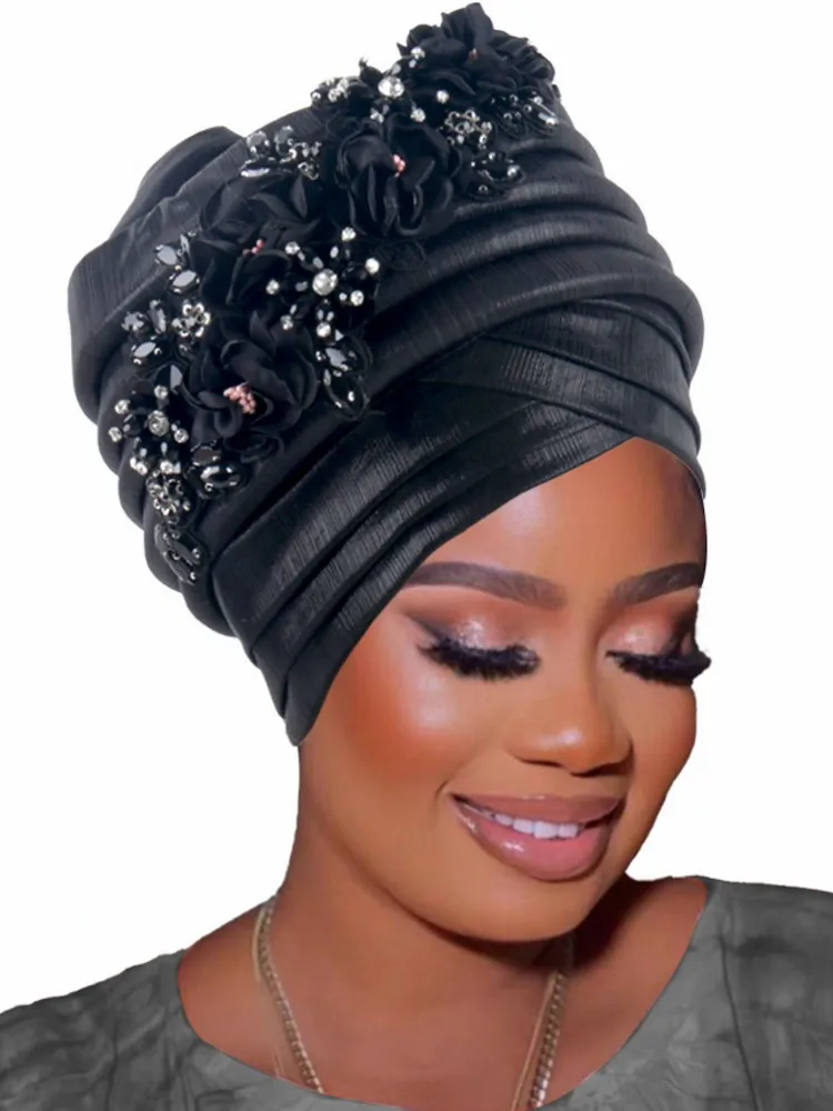 

2025 модная женская плиссированная кепка-тюрбан для женщин, авто Геле, повязка на голову, женские повязки на голову, африканская Нигерия, головной убор для свадебной вечеринки