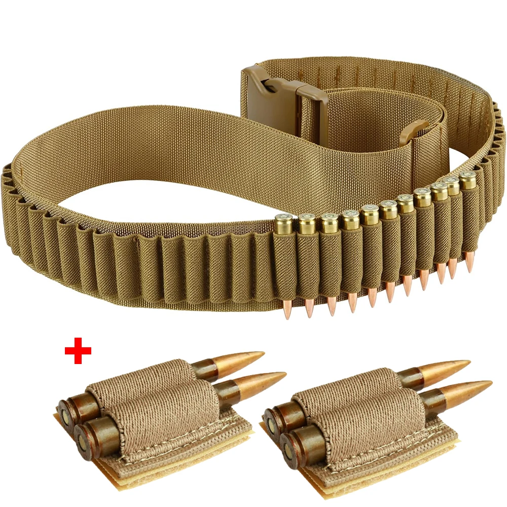 

Tactical 50-Rounds Rifle Bullet Cartridge Bandolier Ammo Belt Sling with 2-Round Bullet Holder Patch for 308 Cal. 30-30 30-06