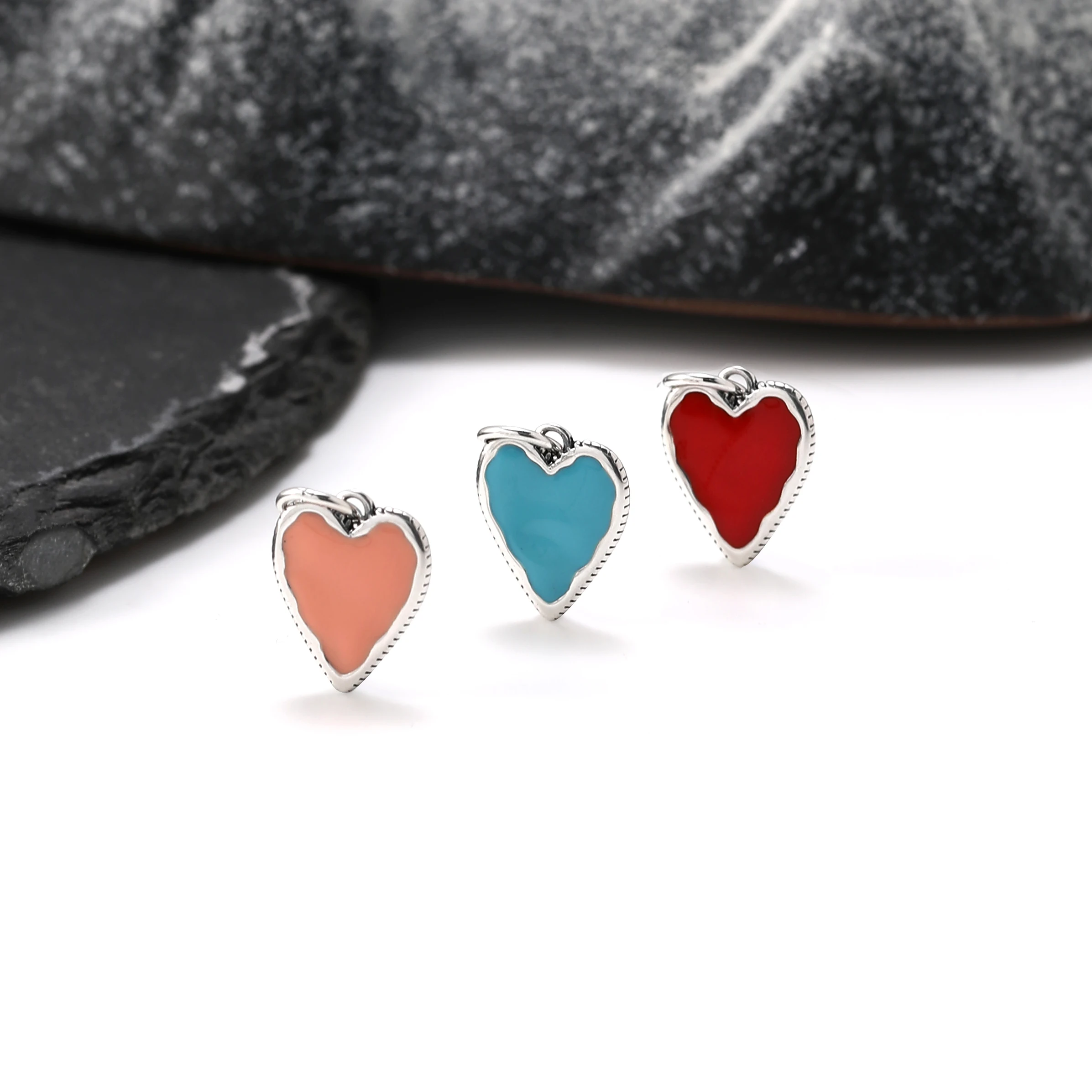 

Genuine 925 sterling silver exquisite fashion keychain DIY accessory enamel heart pendant silver jewelry accessory