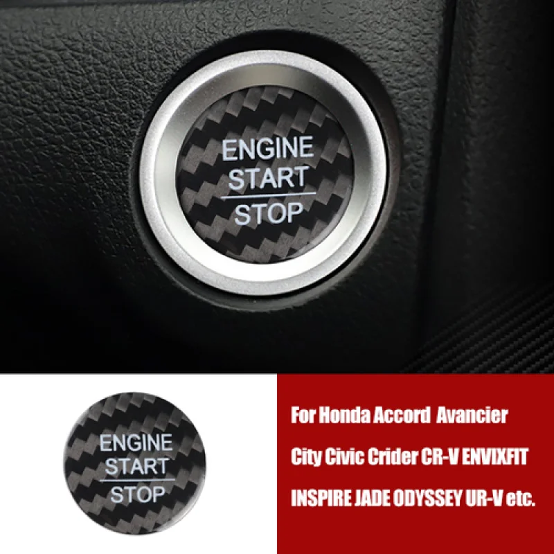 

A+ Black Carbon Fiber Car Start Stop Button Trim Cover For Honda Accord Civic CR-V
