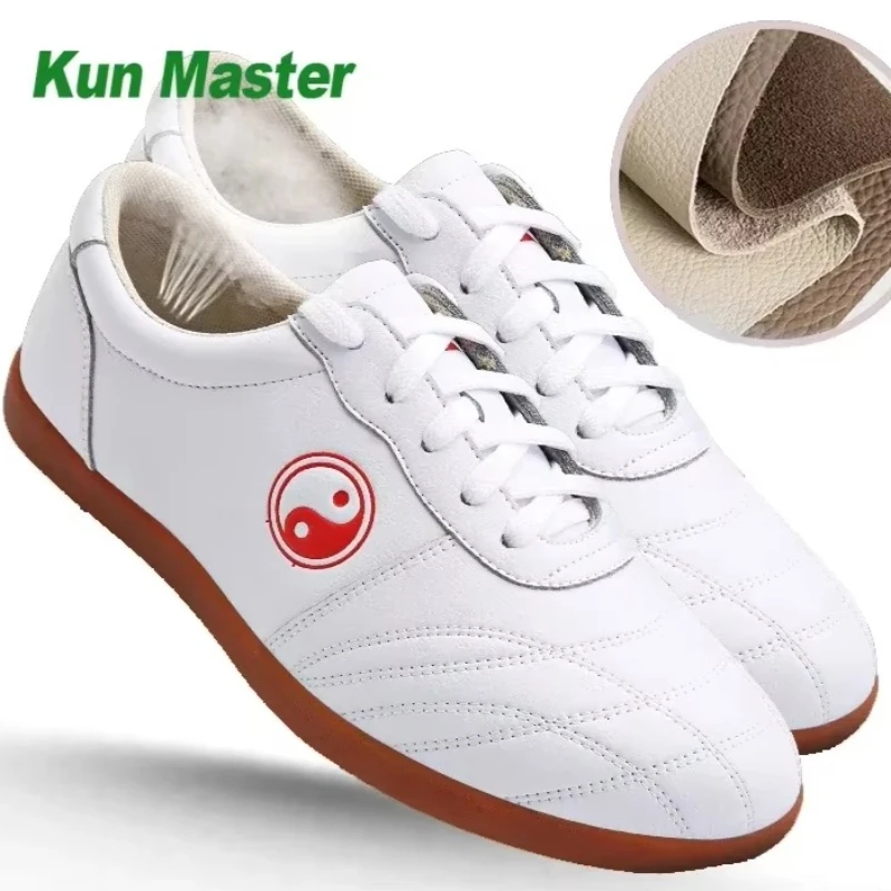 Cowhide Leather  Tai Chi Shoes Martial Art Performance  Taiji Boxing Practice Shoes Free Flexible  white black