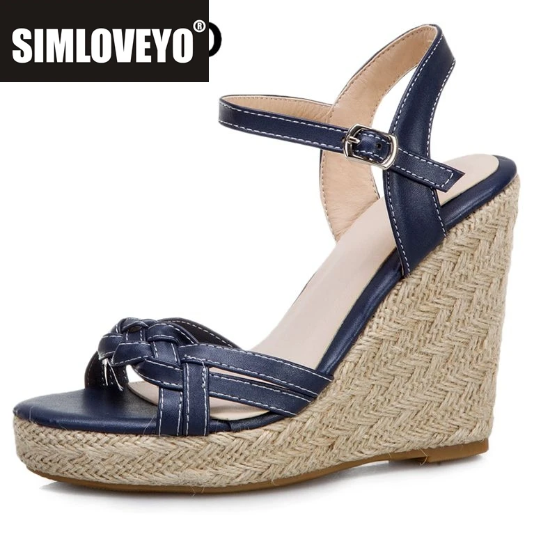 

SIMLOVEYO 2025 Новые женские босоножки с открытым носком на танкетке, платформа 11 см, 3 см, ремешок с пряжкой, мягкие повседневные туфли на высоком каблуке, большие размеры 44 45 46