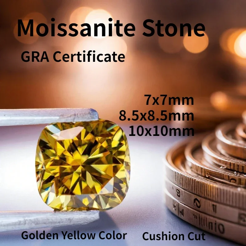 

Топ золотисто-желтого цвета, муассанит, камень, подушка, огранка, лабораторная огранка для DIY, подвески, ювелирные изделия с сертификатом, бесплатная доставка