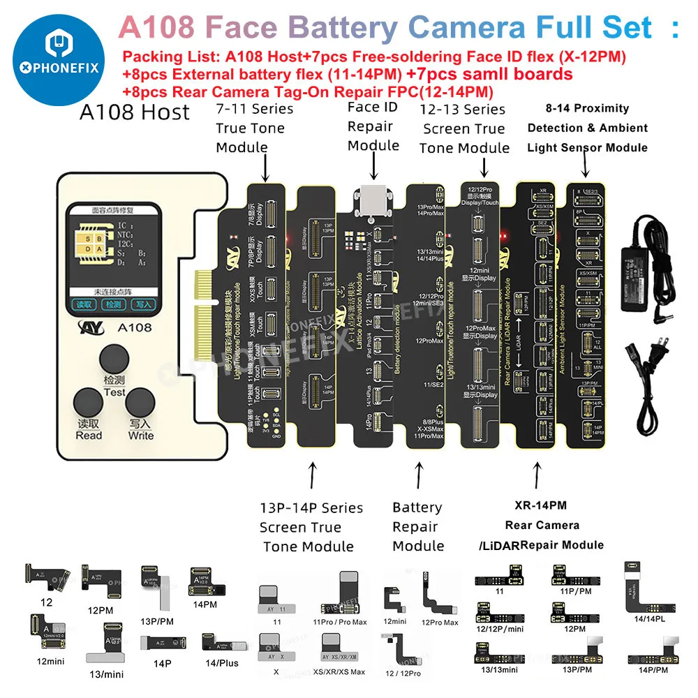 AY A108 True Tone Face ID Battery Flex Cable Repair Programmer for IPhone 8-14 Pro Max  Dot Matrix Projector Modify Tester Tool