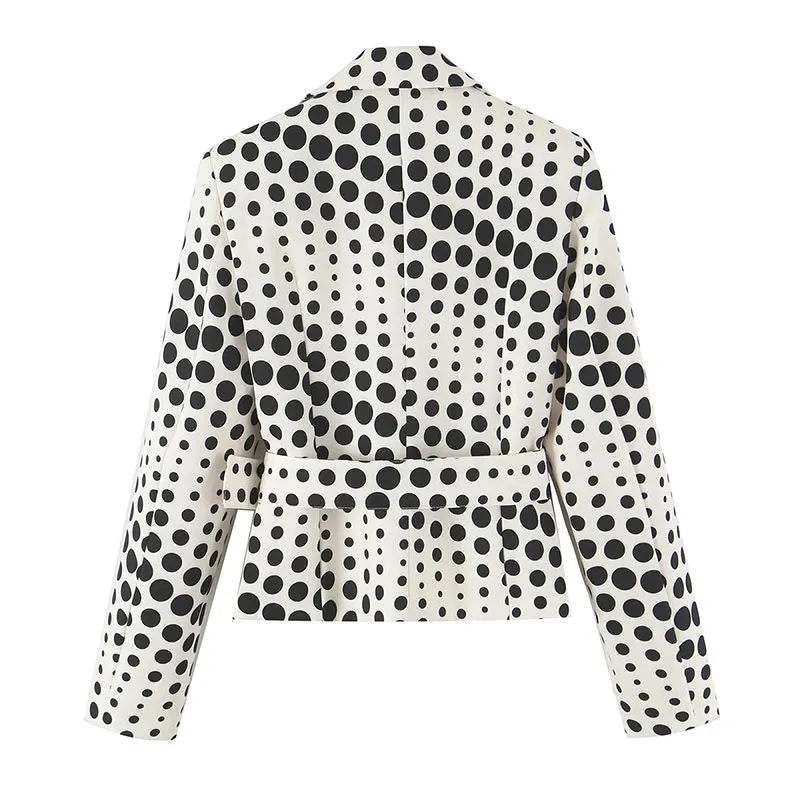 Nlzgmsj 2026 Autumn Women Polka Dot Blazer With Belt Notched Lapel Slim Fit Cropped Suit Jacket Office Lady Fashion Outerwear