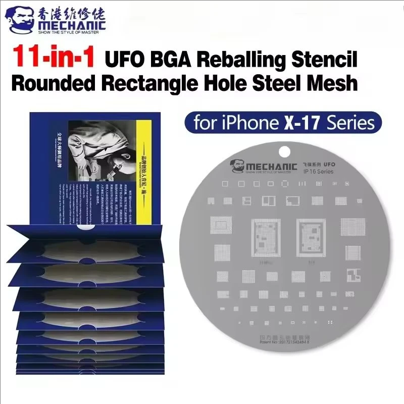 MECHANIC 11PCS UFO BGA Reballing Stencil Set For IP X-17 Series High Temperature Resistance Steel Mesh Phones Repair Tools