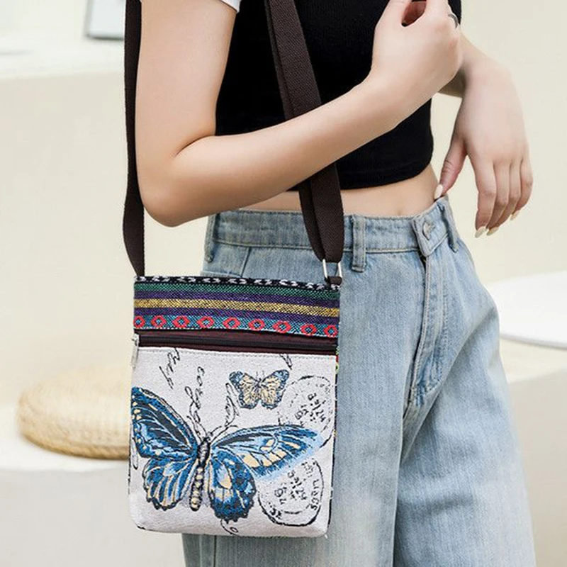 Damen-Umhängetasche, Handytasche, bestickte Umhängetasche im Ethno-Stil, kleine Retro-Leinentasche – Detail 8
