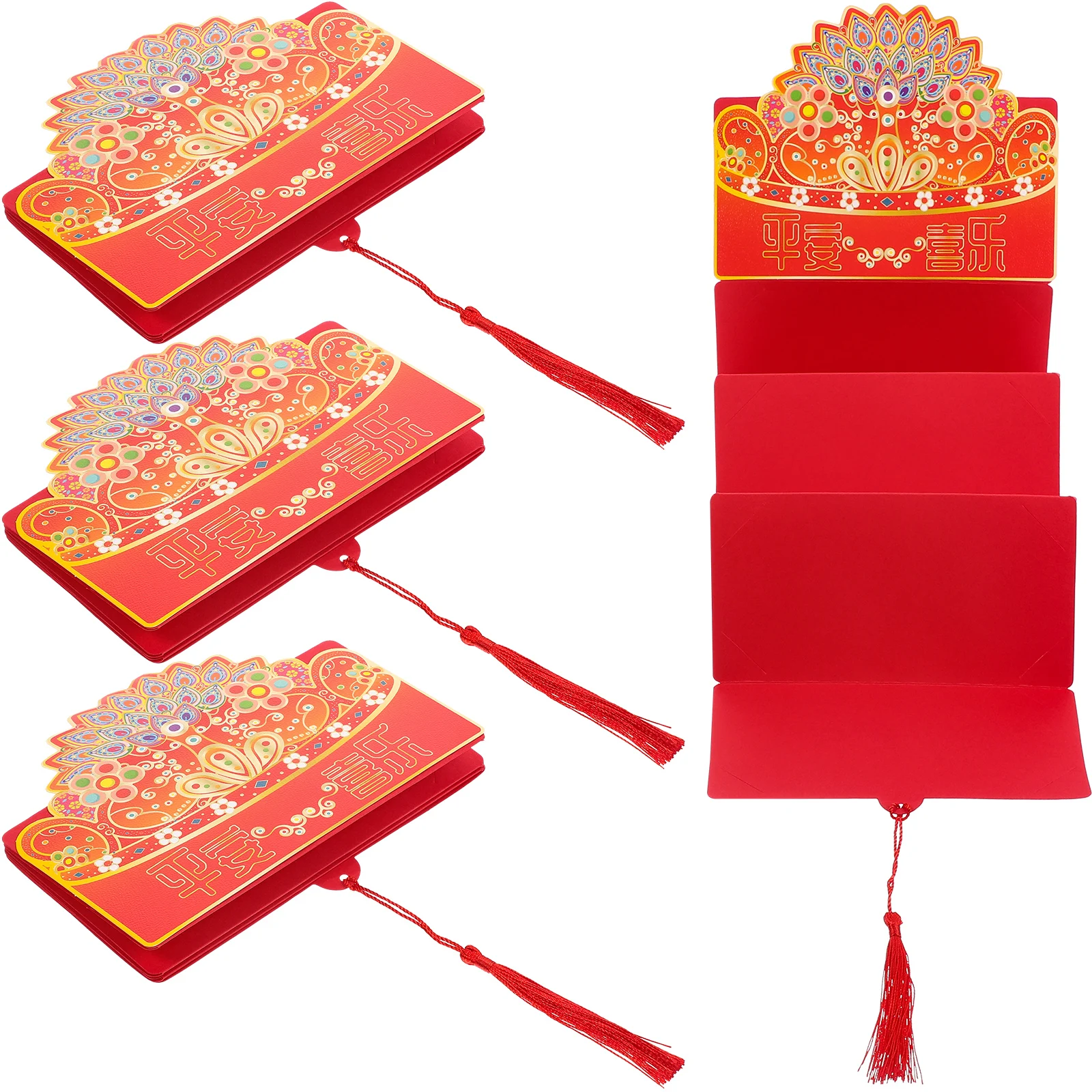 4pcs Chinese Traditional Red Envelopes Thick Paper Folding Money Pouches For New Year Wedding Birthday Festival Gifts Red