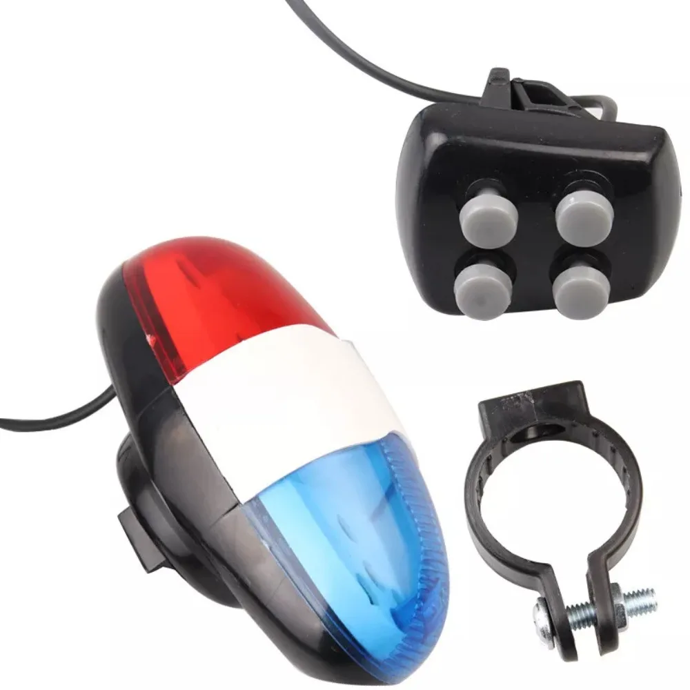 6 LED Bicycle 4 Tone Sounds Bell Outdoor Plastic Police Car Light Electronic Horn Cycling Equipment Bicycle Siren for Kid's Bike