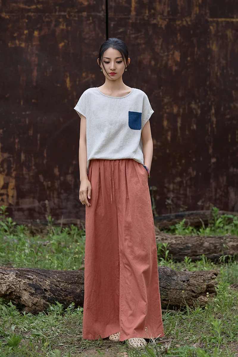 Jesienne lniane spodnie: cienkie, z elastyczną talią, luźne, wyszczuplające, uniwersalne damskie spodnie typu palazzo