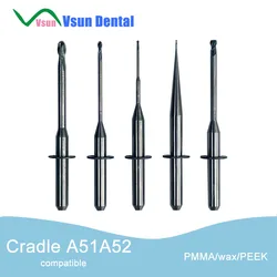 Upcera Cradle A51 A52 PMMA CADCAM Milling Burs Dental Laboratory Tools Cutters for Dental Lab Materials PMMA wax Peek Length 40