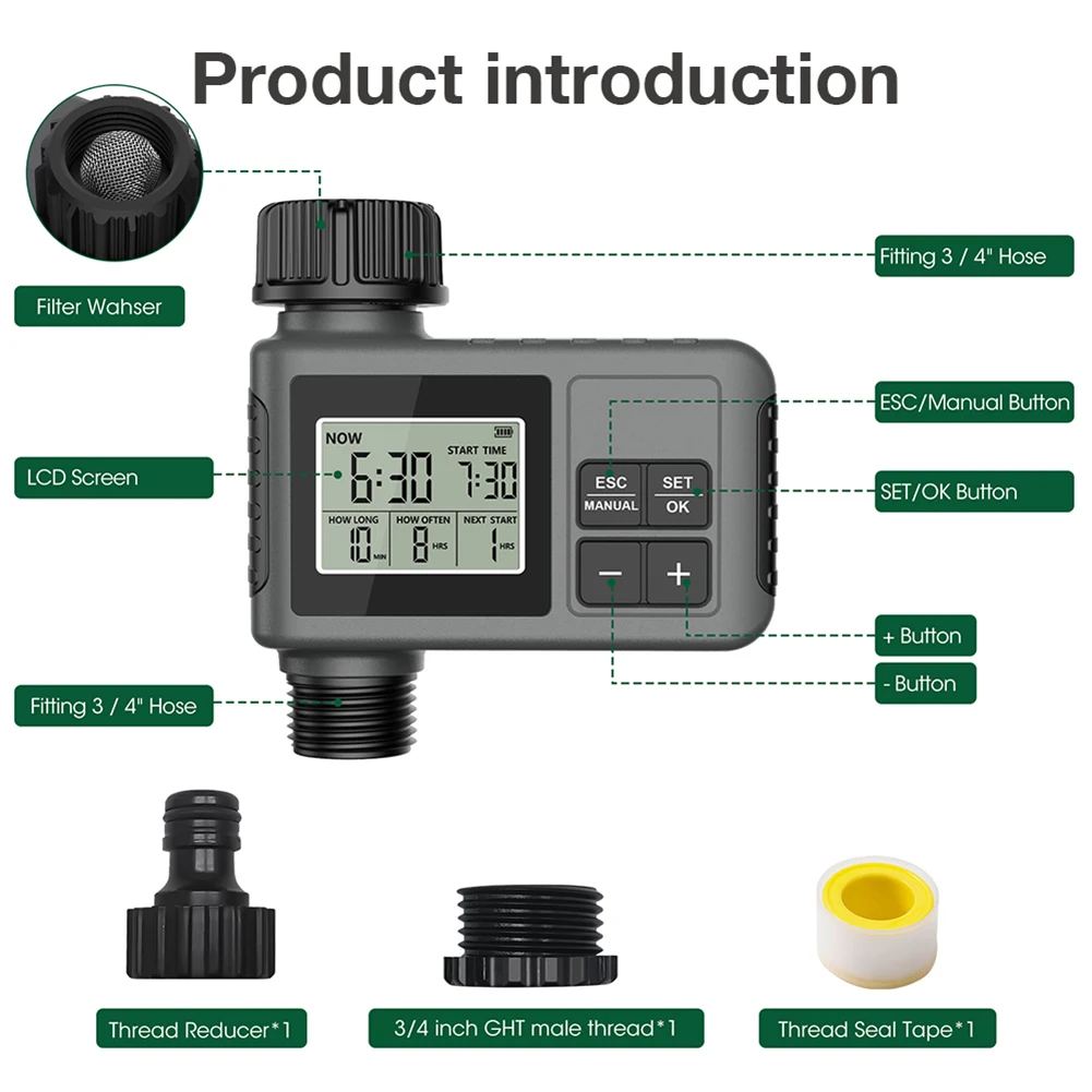 Intelligent Irrigation Timer Automatic Watering Controller IP55 Waterproof With Lock For Garden Hose Sprinkler System Tool