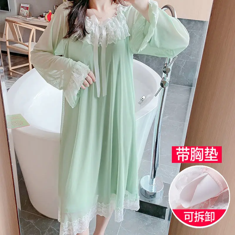 Fairy Nightwear Lace Women\'s Autumn Long-sleeved Modal Vintage Nightgown Nightdress Princess Kawaii Girl Sleepwear