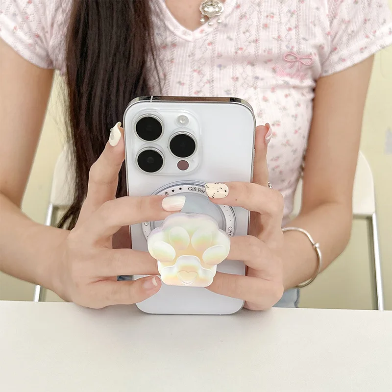 New Korean Laser Matte Cat's Paw Magnetic Phone Holder Grip Tok Universal Smart Tok for IPhone Samsung Stand Socket for Magsafe