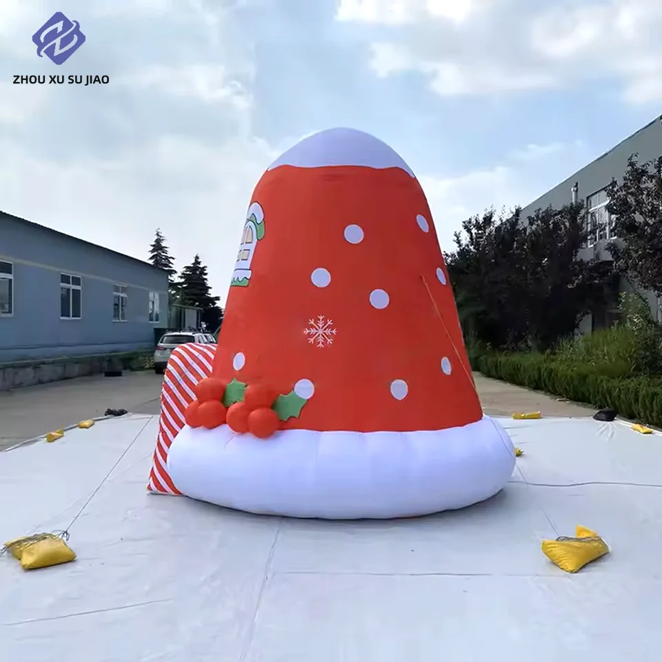 2025 جديد إطلاق قبعة شكل عيد الميلاد ثقب قابل للنفخ منزل فناء تفجير خيمة عيد الميلاد مخصصة نفخ خيمة سانتا