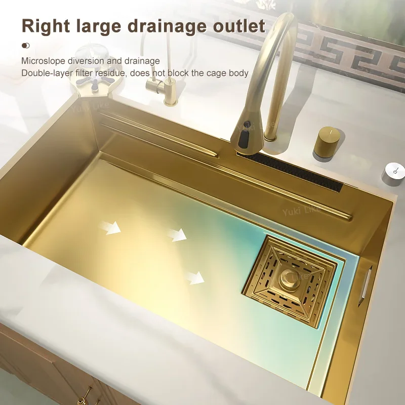 Imagem -02 - Cachoeira Pia para Cozinha Slot Único Golden Wash Basin Workstation Tanque Drop-in Undermount Aço Inoxidável