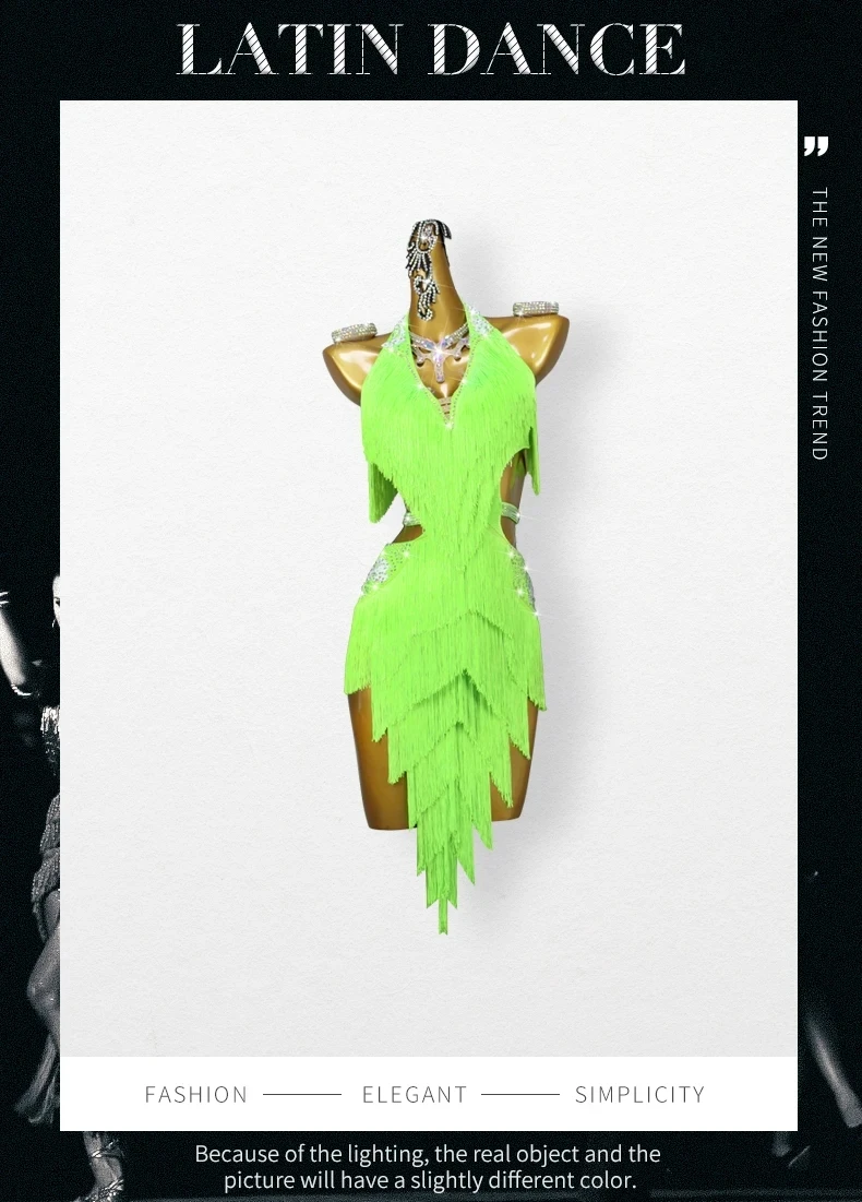 Lateinamerikanisches Tanzkleid für Mädchen, sexy Outfits, Damenbekleidung, Sportkostüm, Ballkleid, Rock, Samba-Anzug, elegante Party- und Bühnen-Tanzkleidung. – Detail 2