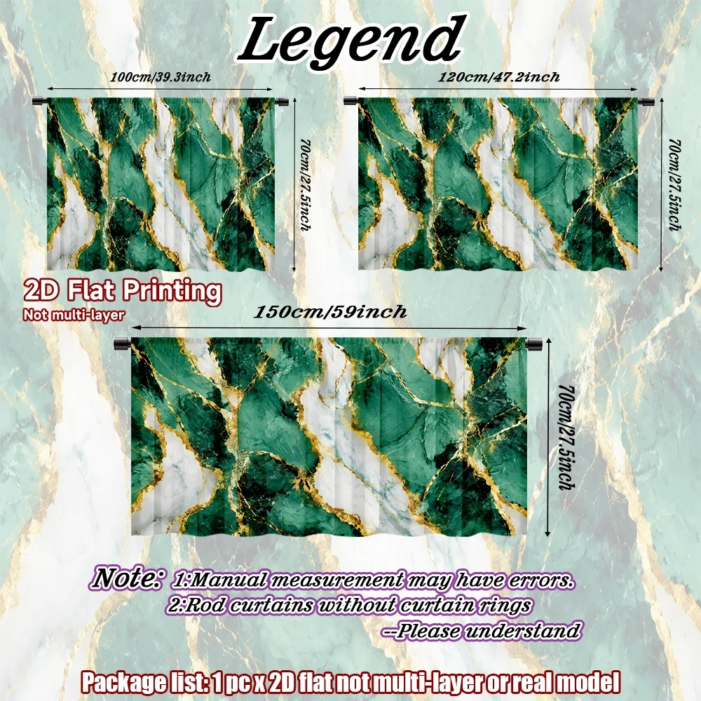 2D flat 1pc French romantic style Emerald Veins Digital printing No-drill small curtains, bedroom curtains, door curtains,