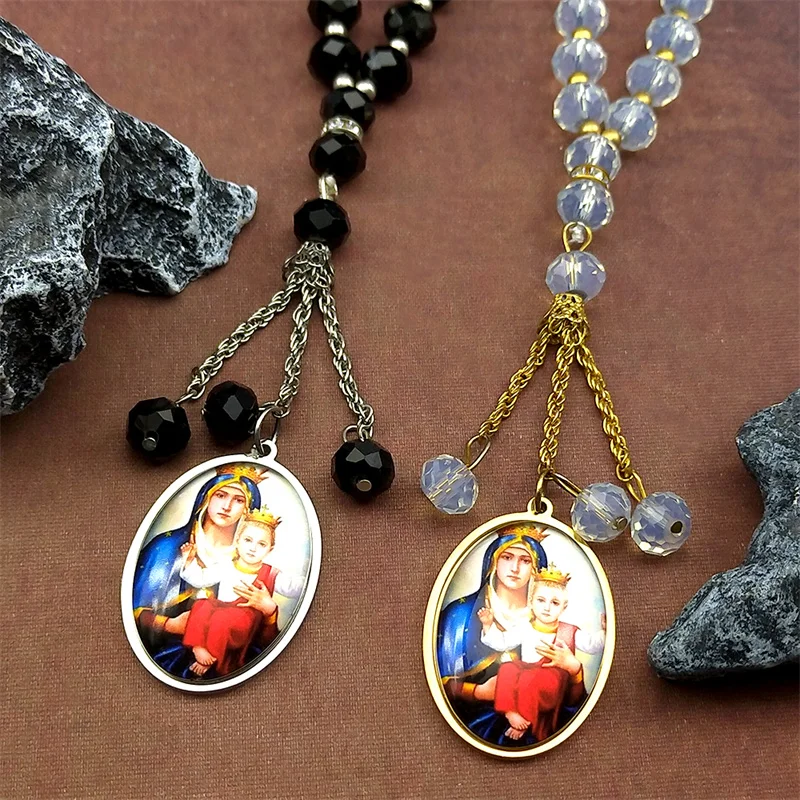 

Virgin Mary Baby Glass Oval Medal Car Pendant for Women Men Stainless Steel Gold Silver Color Catholic Amulet Jewelry Gift