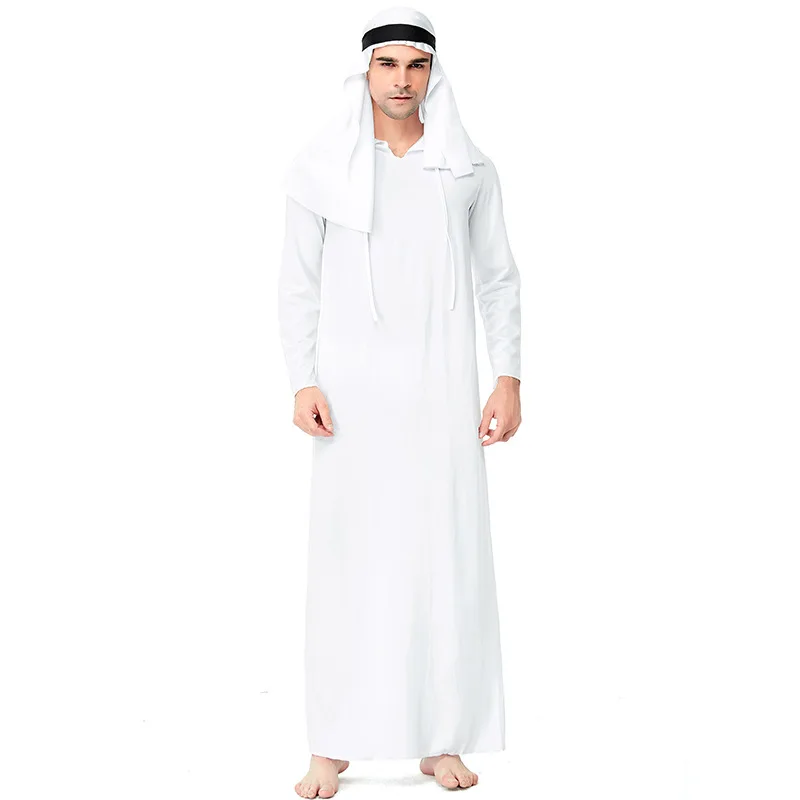 Medio oriente uomini adulti arabo arabo Costume da sceicco abito bianco carnevale di Halloween abito arabo capo principe Costume Cosplay 2024