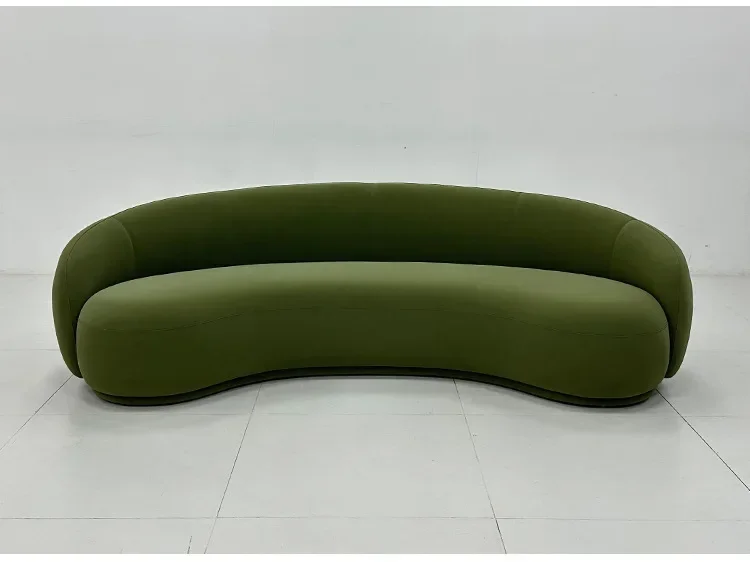 Sofa Cashew Curved Sofa Living Room Cream Flannel Fleece Fabric Sofal16