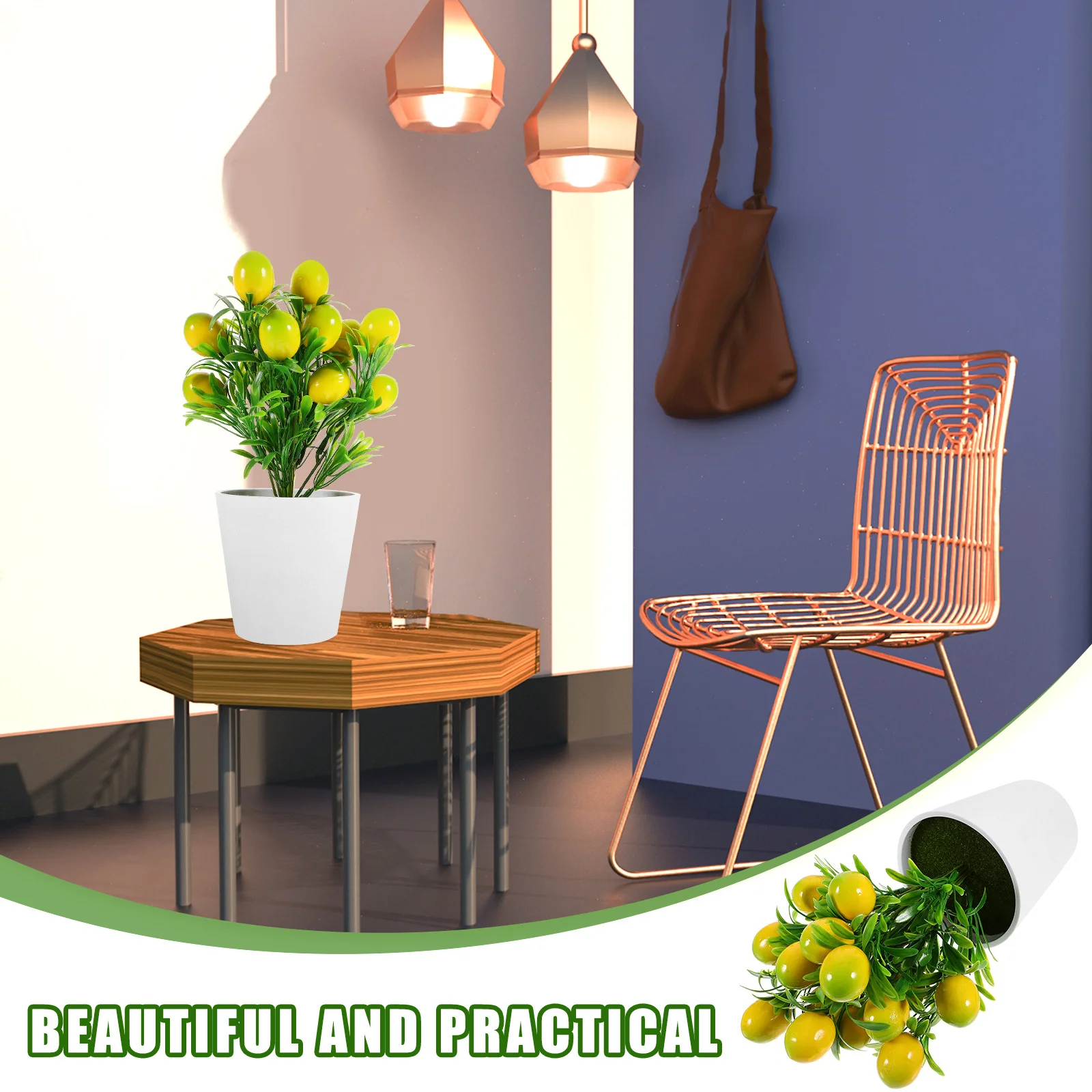 

1 set Simulation Lemon Branches With Pot Artificial Potted Plant Realistic Desktop Bonsai Decor For Home Office Indoor Outdoor