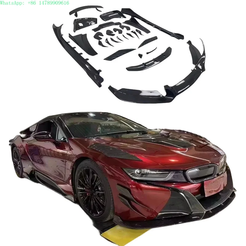 High Quality I8 Carbon Fiber EB Style Rear Diffuser Kit Front Lip Spoiler Side Skirts Mirror Covers New Retrofit Easy
