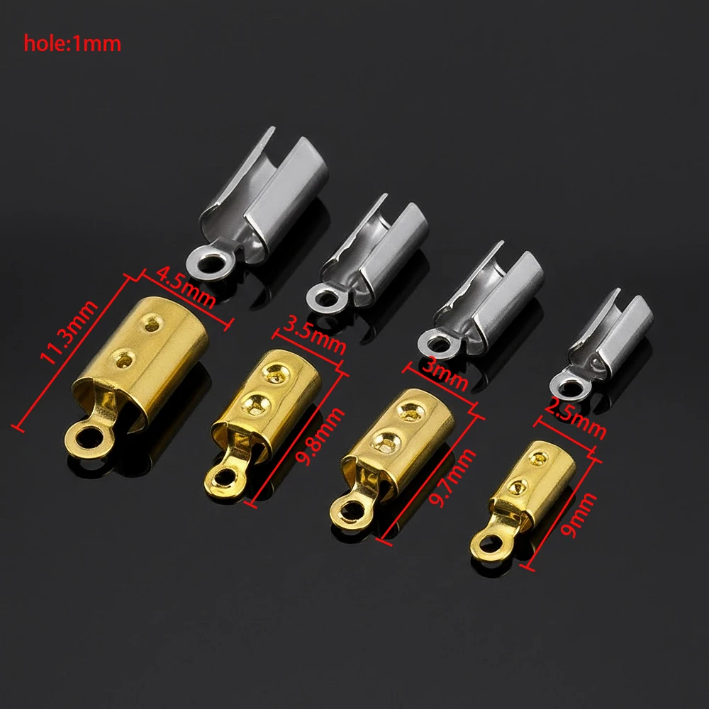 30pcs Stainless Steel Crimp End Bead Caps Leather Cord Clips for DIY Necklace Bracelets Jewelry Making Connector Supplies