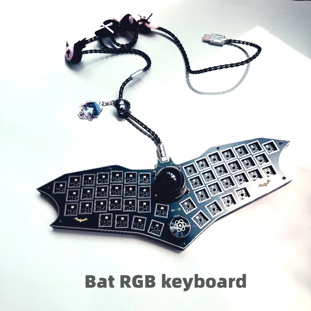 Bat Keyboard Kit Trackball Wired Knob RGB VIA Hot Swap 47 Keys Mechanical Keyboard Multi-function Game Accessories MX Switches