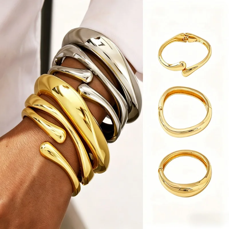 Edelstahl Wassertropfen Manschettenarmbänder für Frauen und Mädchen Vintage Geometrischer Offener Armreif Schmuck Accessoire Geschenk
