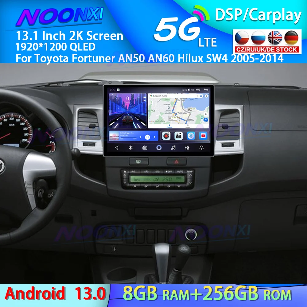 

13,1 "Android 13 автомобильный радиоприемник для Toyota Fortuner AN50 AN60 Hilux SW4 2005-2014 2K экран Carplay мультимедийный плеер аудио GPS Navi