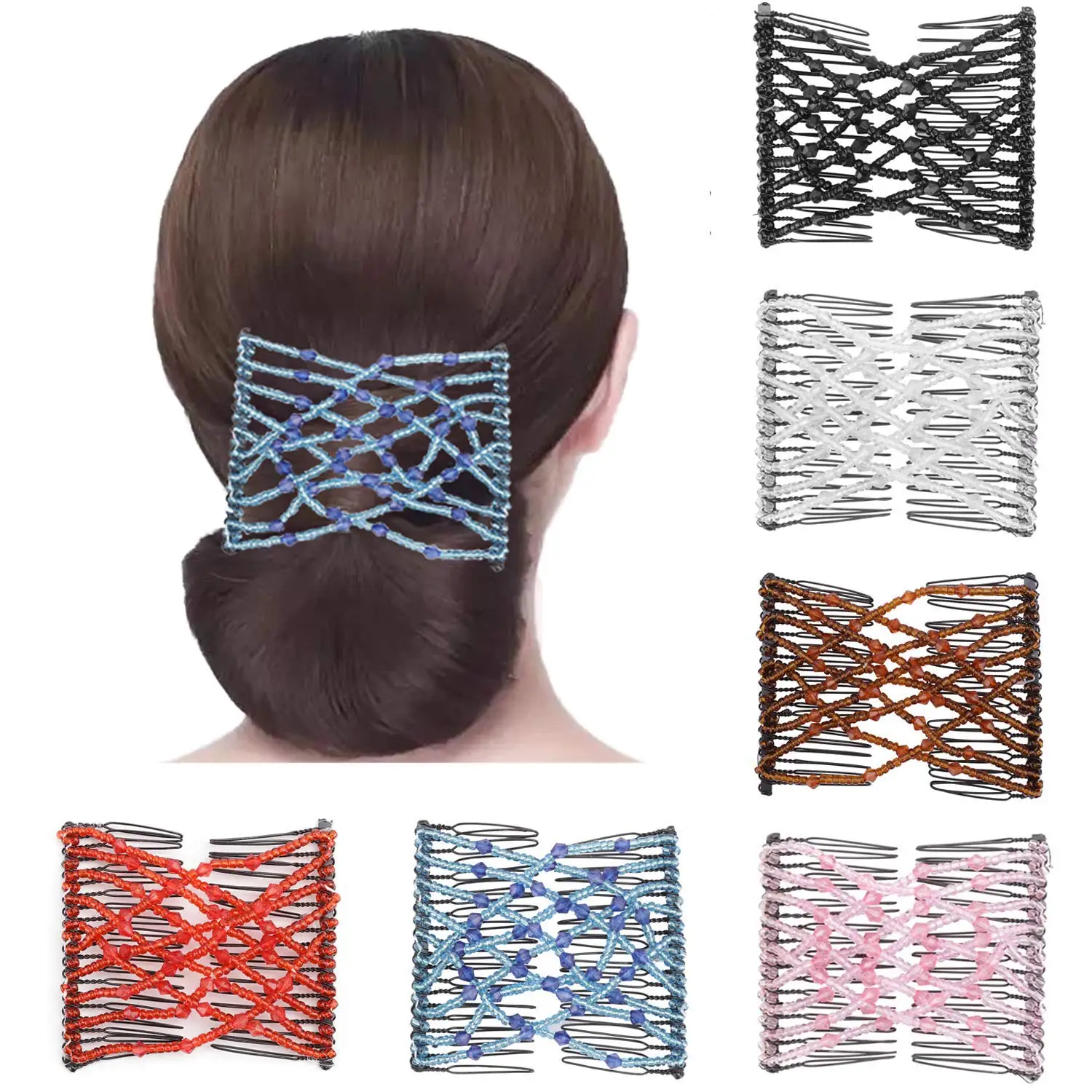 

12Pcs Magic Combs, Stretch Flower Beaded Hair Combs Elastic Bowknot Hair Clips Stretchy Hair Hairpins for Women Random Color