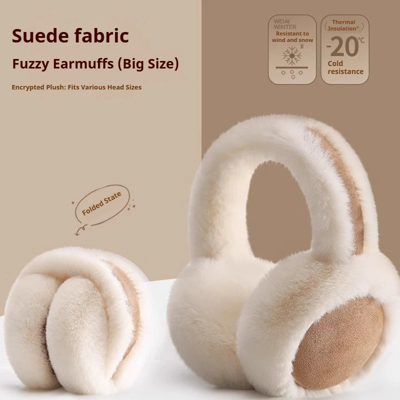 Women Winter Warm Foldable Earmuffs Suede Plush Warm Ear Muffs Cold‑Resistant Portable Windproof Ear Warmer for Outdoor Daily