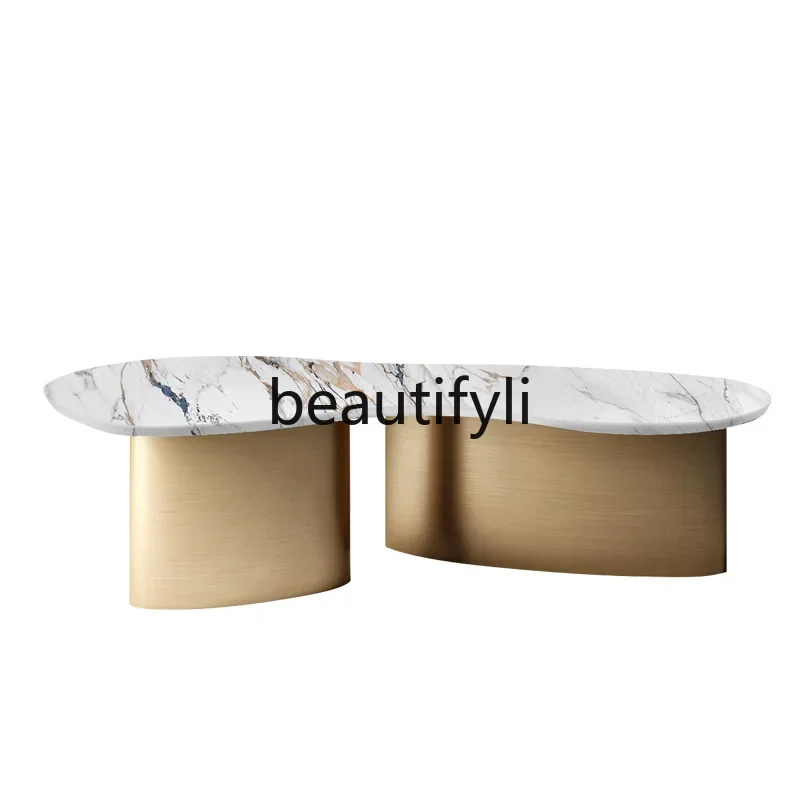 

Italian light luxury rock slab coffee table modern designer special-shaped coffee table
