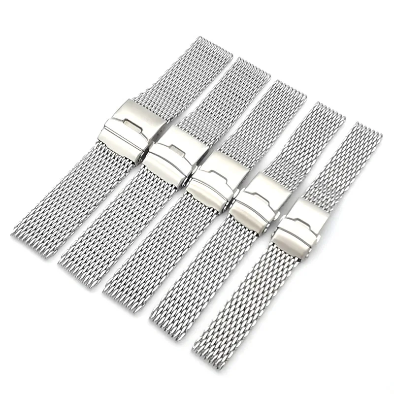 Milanese Loop Strap Stainless Steel Thickened Mesh Watch Band Double Press Folding Buckle Solid Wrist Bracelet 18 20 22mm 24mm