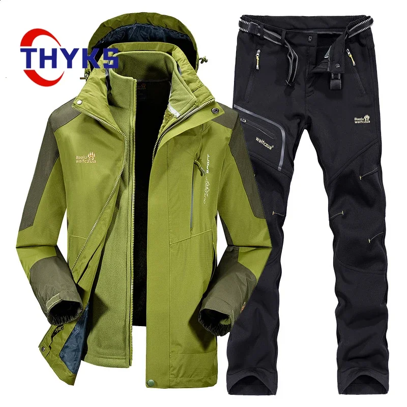 Charge Set Men Three-in-one Removable Waterproof Fishing Warm Fat Size Mountaineering Suit Couple Loose Plush Comfortable Sets