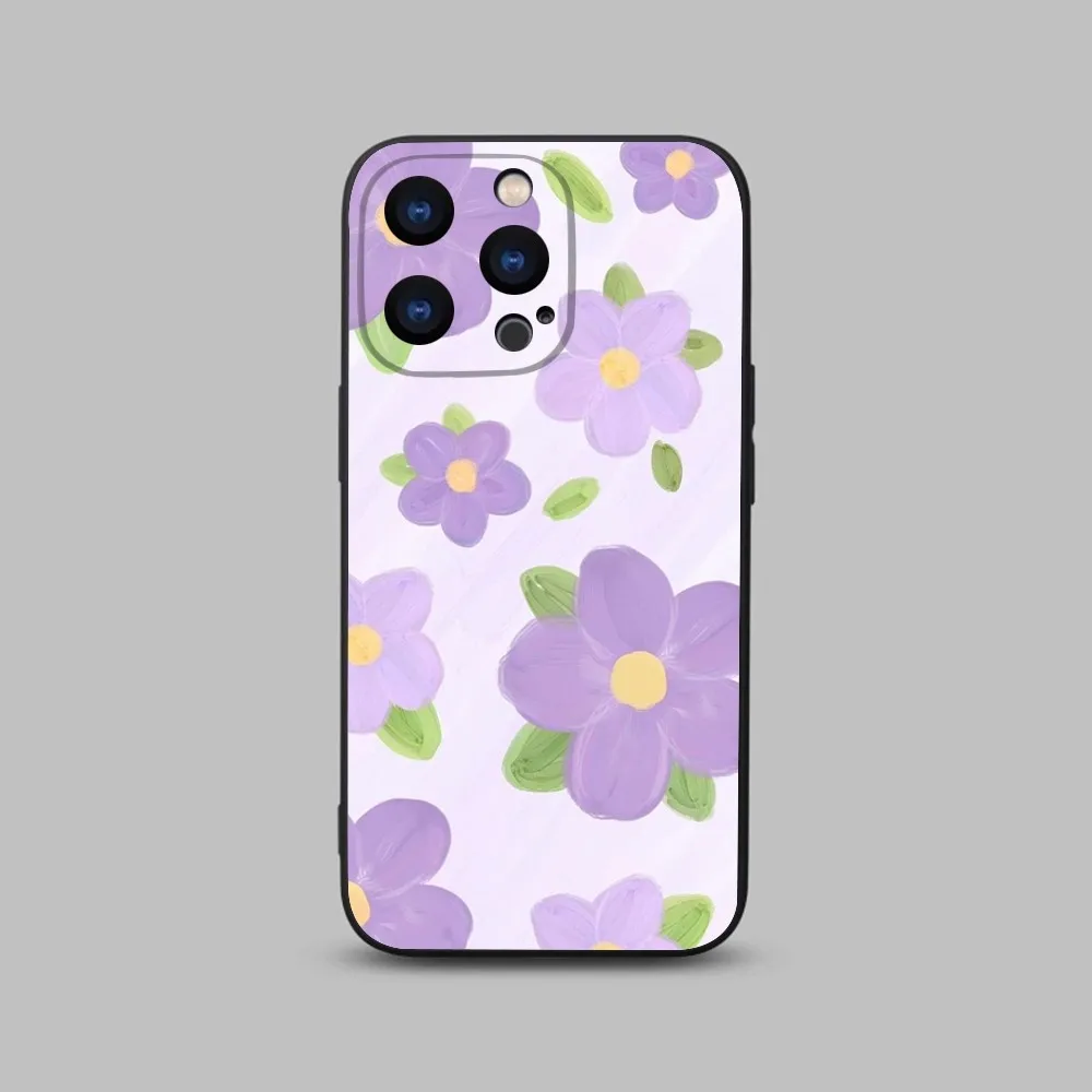 Flower illustration Phone Case For iPhone 15,14,13,12,11 Plus,Pro,Max,XR,XS,X,7,8 Plus,SE,Mini Black Silicone Soft