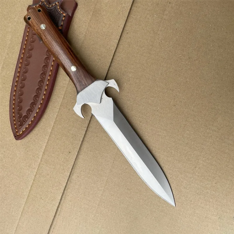 M390 Blade Rosewood Handle Tactical Knife Edc Self defense Combat Knives Hunting Tool Camping Survival Knife with Leather Sheath