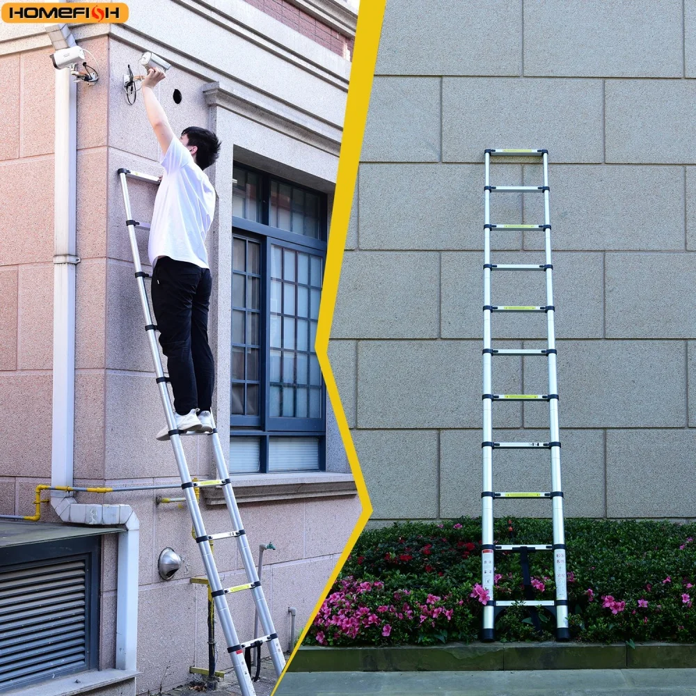 سلم تلسكوبي من الألومنيوم متعدد المقاسات مع أقدام غير قابلة للانزلاق، سلم خفيف الوزن قابل للتعديل للمنزل أو القافلة، سعة تحميل 330 رطل #6