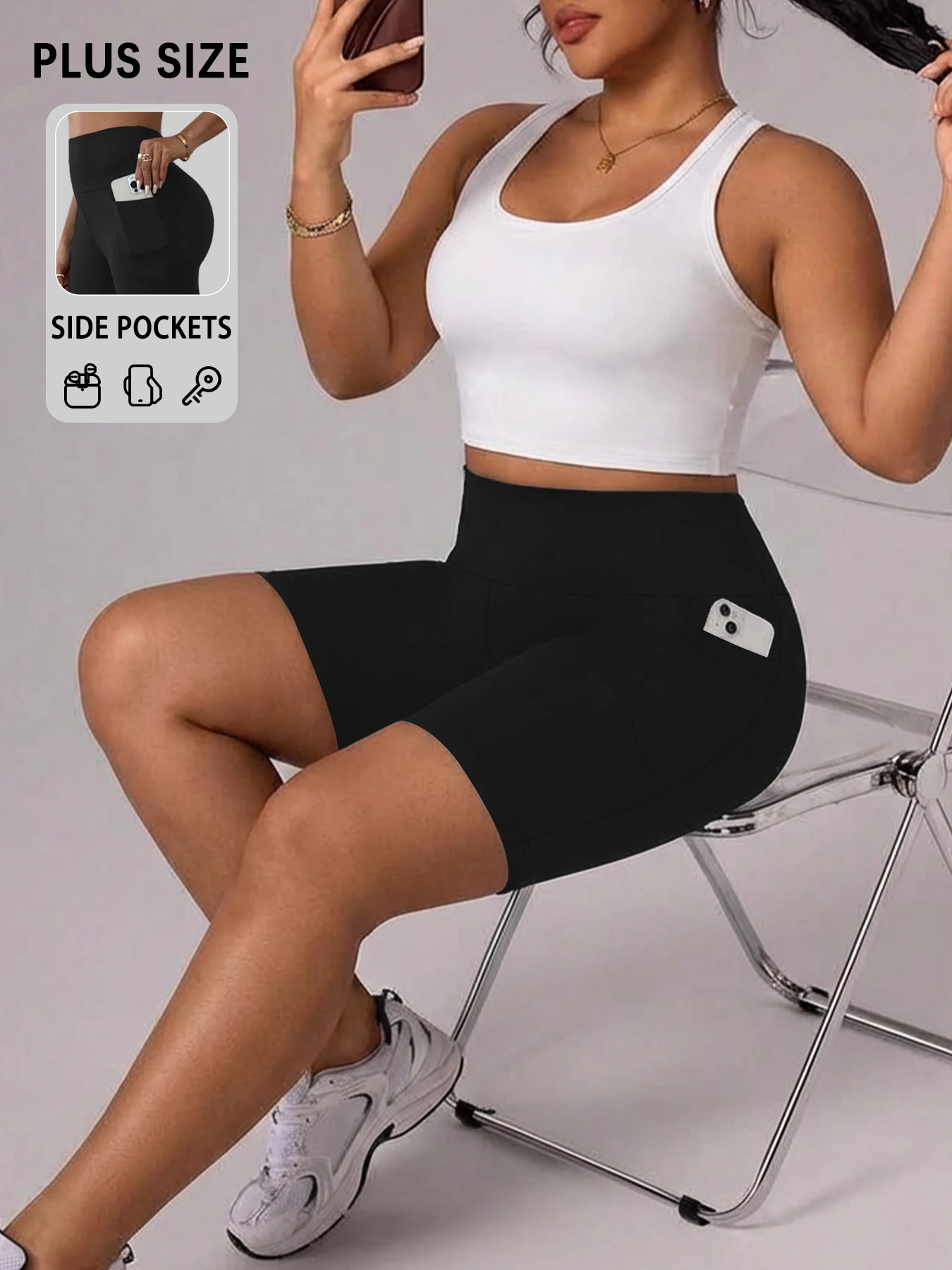 

Женские спортивные шорты больших размеров с карманами. Высокая талия 5 дюймов, супермягкие, с эффектом утяжки живота, не просвечивают.