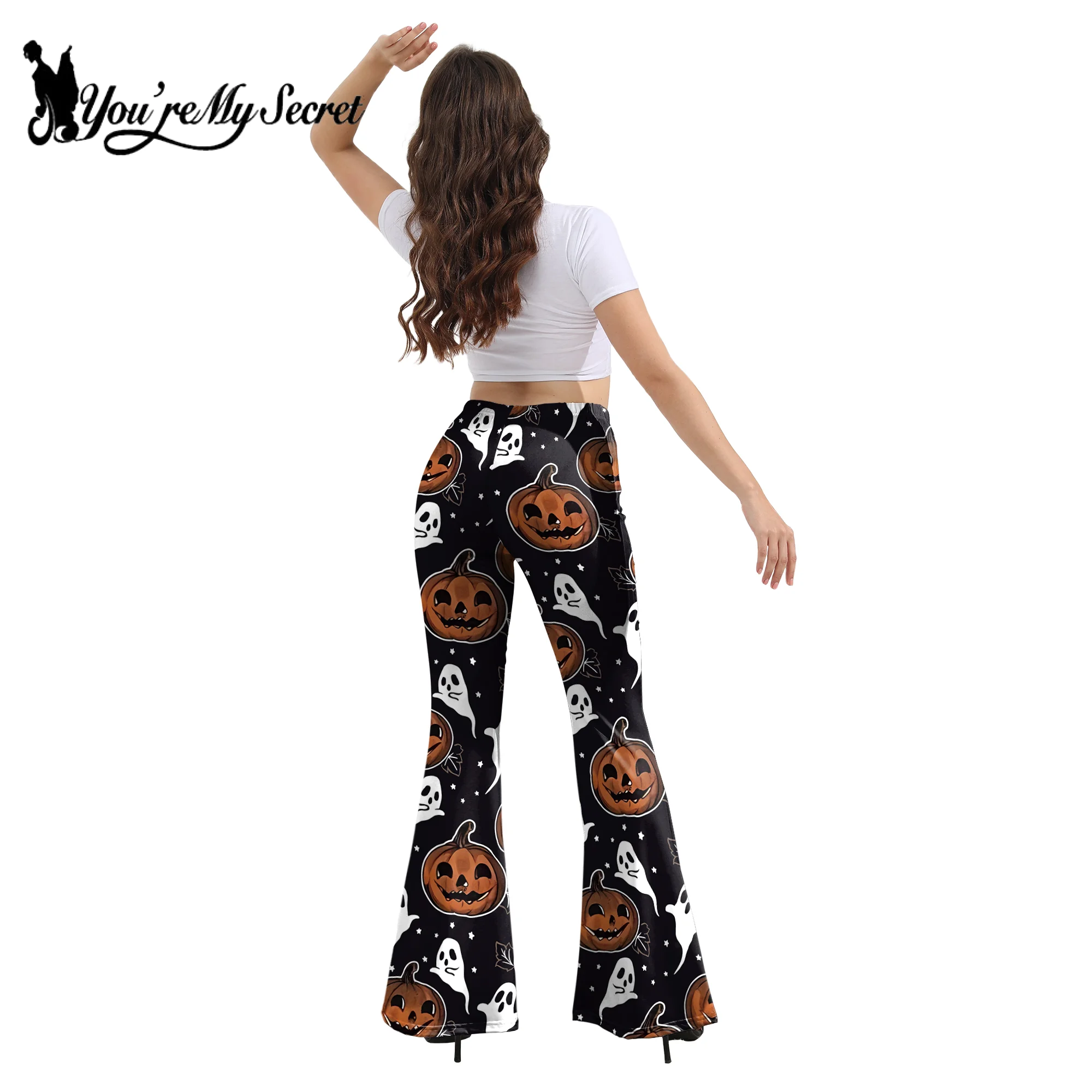 [You\'re My Secret]Women Bell Bottoms Pants High Waist Elasyicity Halloween Carnival Flared Pants Retro Trousers for Theme Party