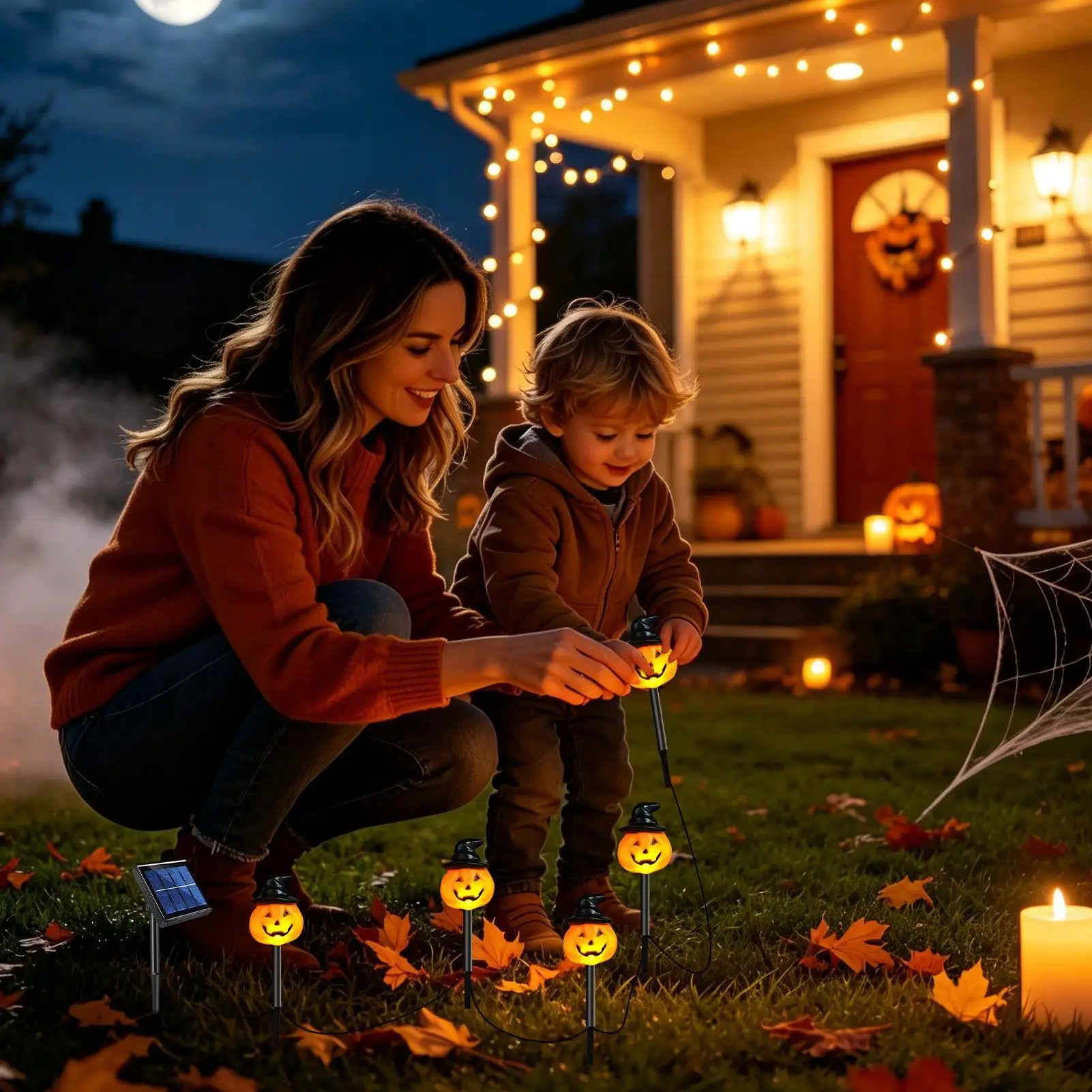 Halloween Solar Stake Lights Outdoor 5 Pieces Pumpkin Patio Decor Solar Sidewalk Lamp For Homeowners Gardeners Landscapers
