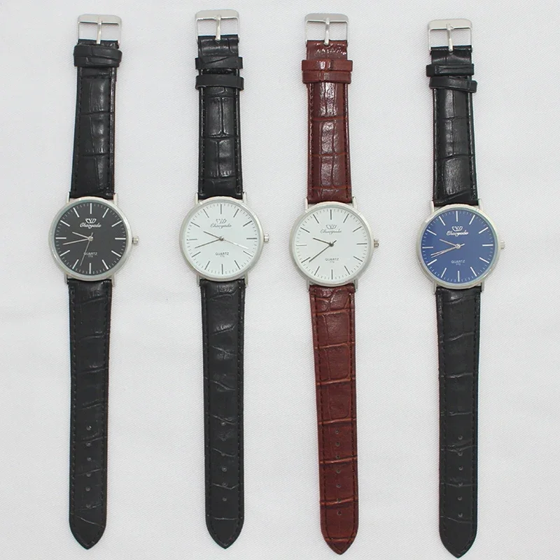 

4Pcs Men's And Women's Leather Band Analog Quartz Wrist Watch Student Fashion Accessory