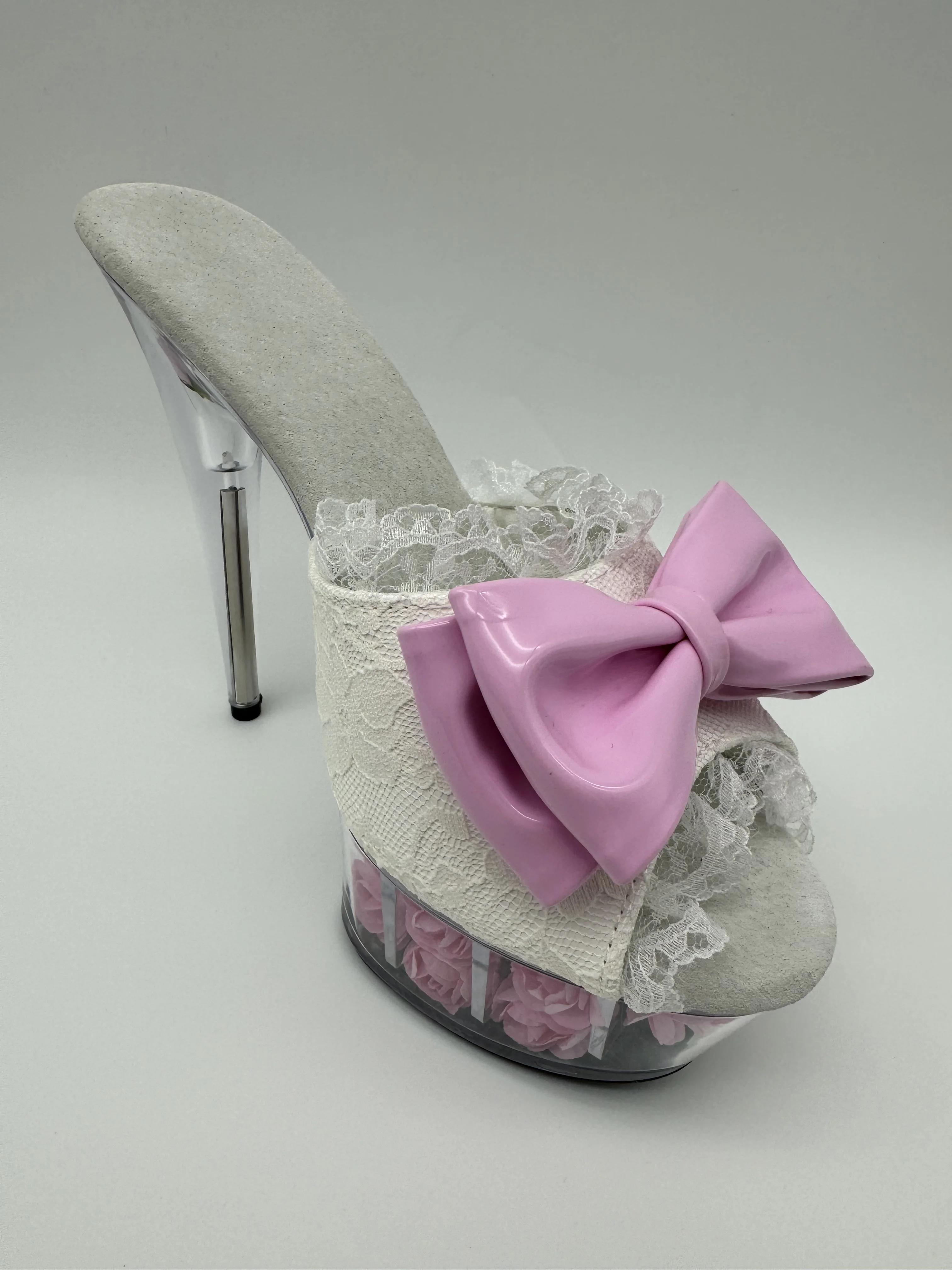 15cm high heel rose decoration platform, bow sexy sandals transparent 6 inch crystal Sandals