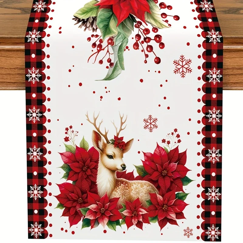 Retro Christmas Table Runner, Xmas Tree Star Print, Farmhouse Runner for Home Dining Table Xmas Party